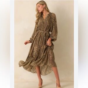 The Dress Forum NWT leopard print sheer button front long puff sleeve maxi dress